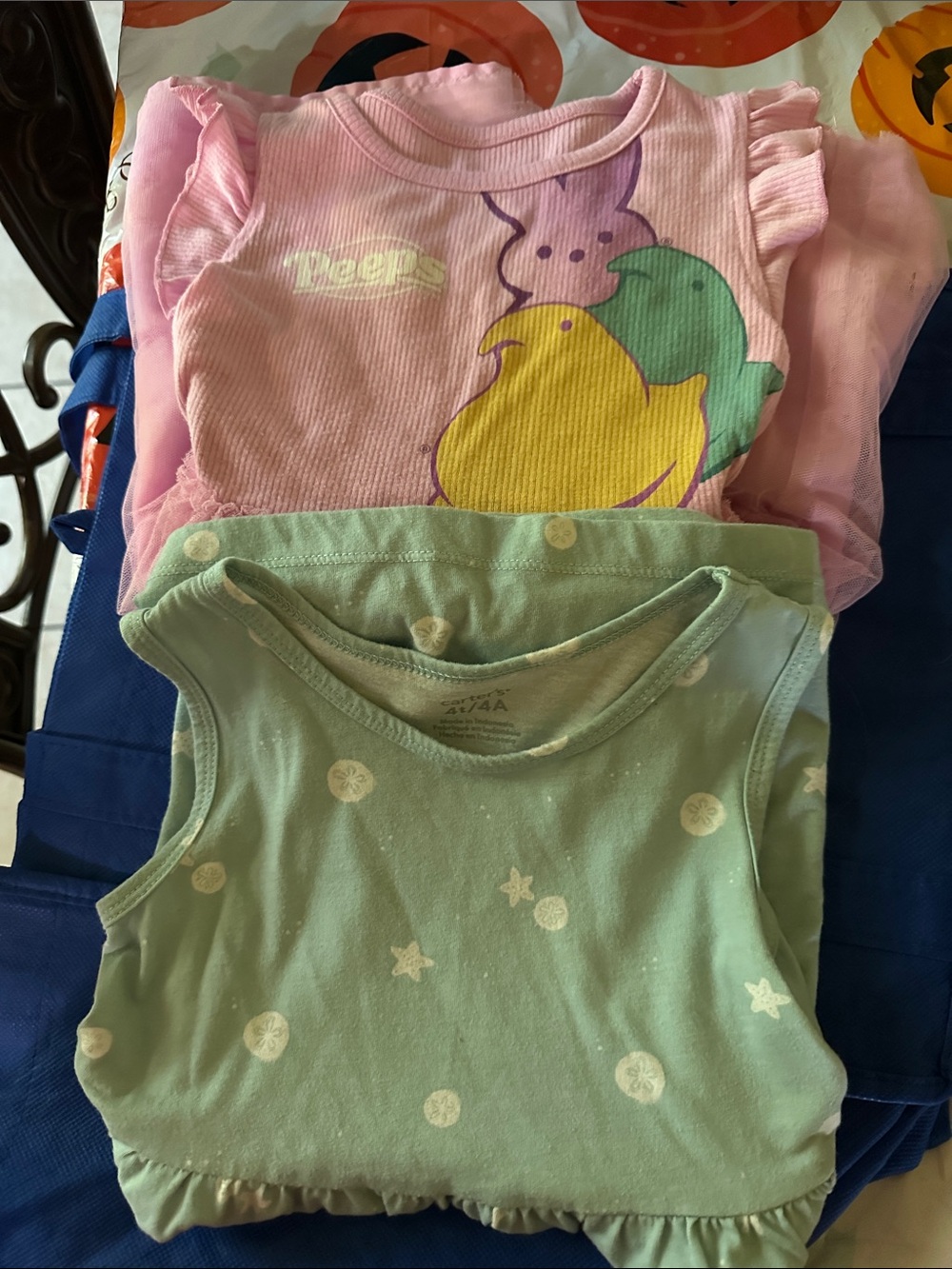 Carter's Pink Graphic Ruffle Sleeve Tee & Mint Green Tank Set